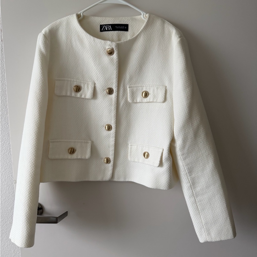Zara Women's Ivory Blazer with Gold Accents